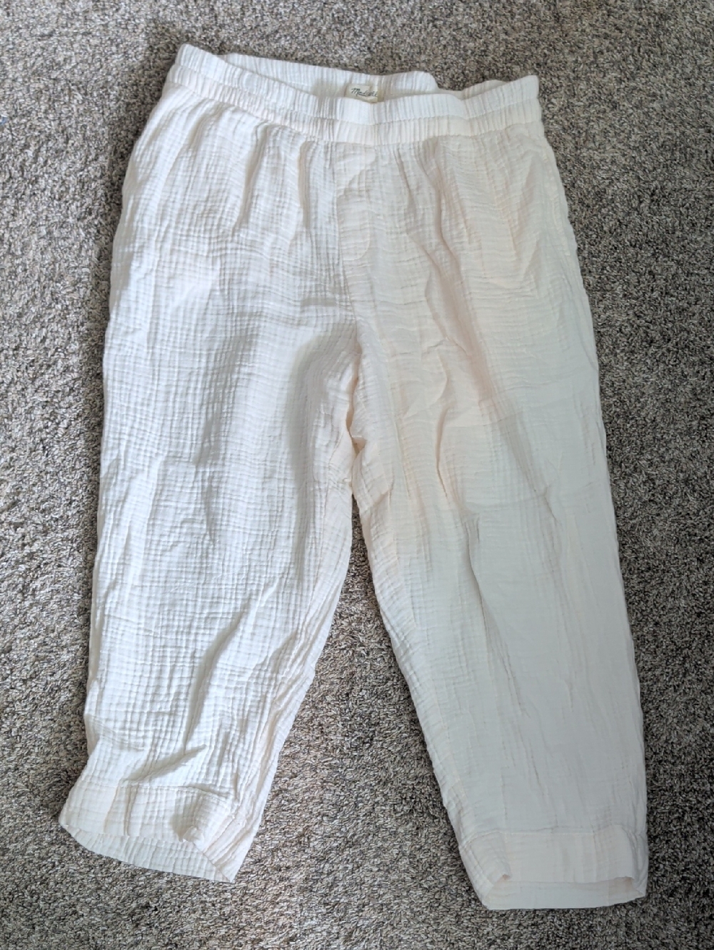 Madewell Ivory Crinkle Elastic Waist Pants